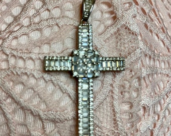 Brilliant CZ Vintage 925 Sterling Silver Cross Pendant Charm