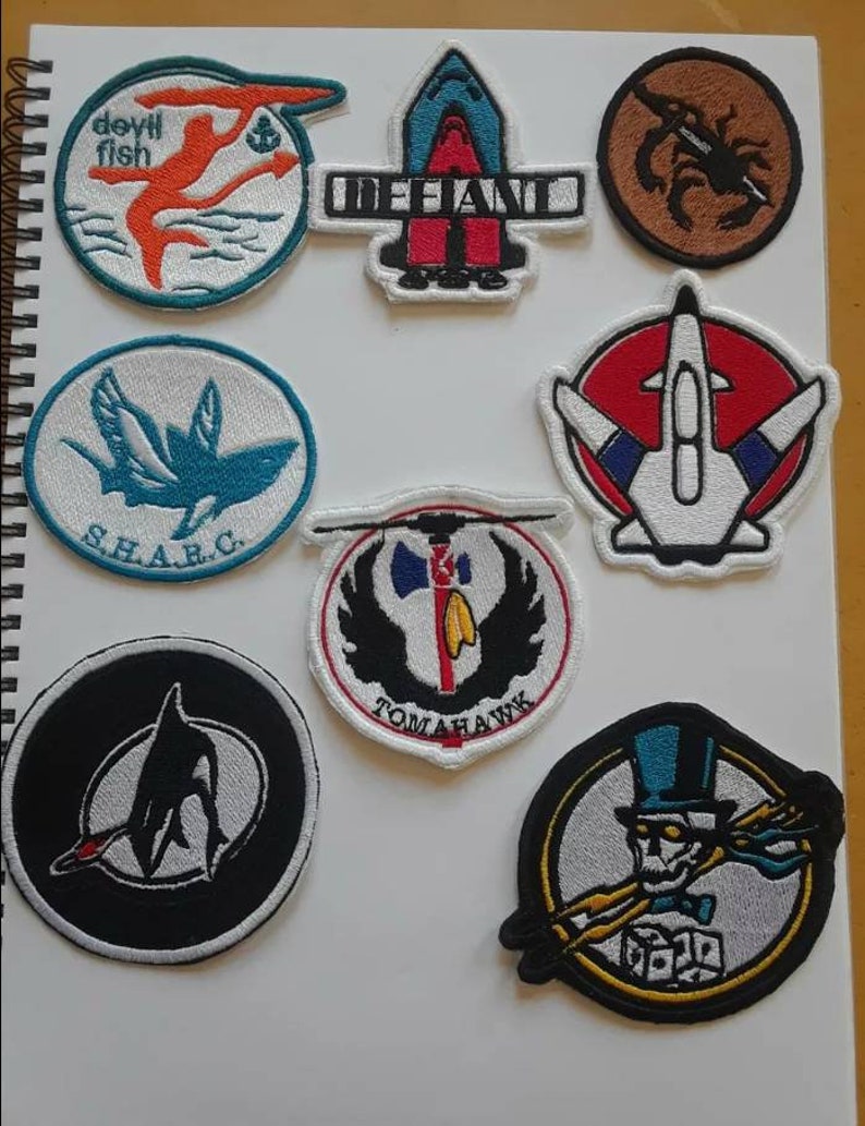 Gi Joe ARAH iron on or sew 8 set whale tomahawk devilfish conquest x-30 phantom x-19 patches image 1