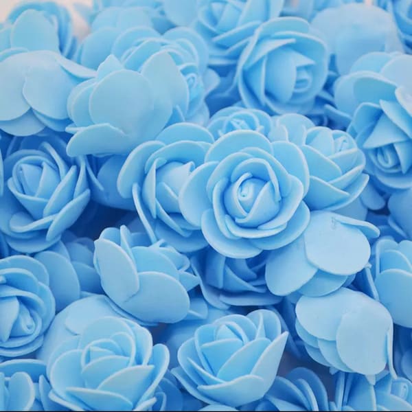 Foam Rose Light Blue, Flower Heads, Wedding Decoration Handmade, Craft Party Supplies