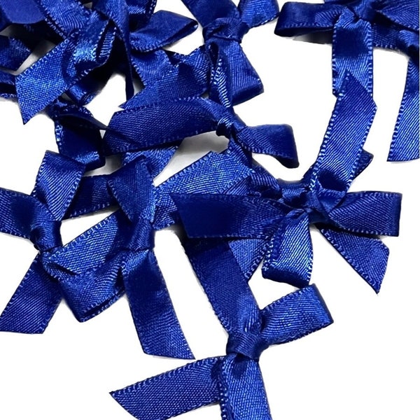 50 Royal Blue Satin Ribbon Bows, Small Size Ribbon Bow, Flower Craft Decoration Handwork DIY Party Decoration