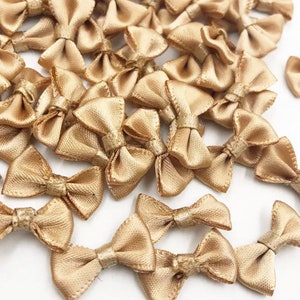 50 Mini Gold Satin Ribbon Bows, Mini Size Ribbon Bow, Flower Craft Decoration Handwork DIY Party Decoration,Sew