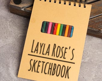 Personalized Drawing Sketchbook, Custom Sketchpad with 12 Coloring Pencils, Young Artist Gift, Birthday Gift for Boys and Girls