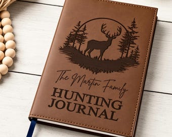 Personalized Family Hunting Journal, Engraved Leather Journal for Hunting Notes, Custom Journal for Hunter Gifts, Deer Hunting Gift Idea