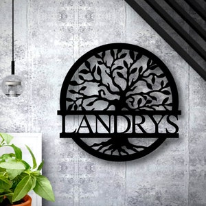 Personalized Family Name Metal Sign, Tree of Life Sign, Split Monogram Sign Front Porch Sign Housewarming gift Wedding Gift Family Name Sign