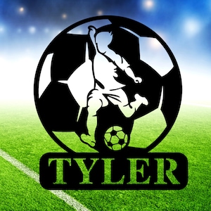 Personalized Soccer Metal Sign, Soccer Player Gift, Soccer Name Sign, Soccer Ball Wall Decor, Custom Soccer Sign, Kids Room Decor