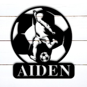 Soccer Name Sign, Soccer Ball Wall Decor, Custom Soccer Sign, Kids Room Decor, Personalized Soccer Metal Sign, Soccer Player Gift
