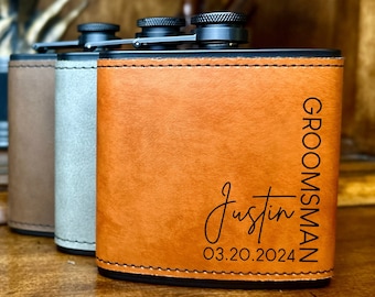 Groomsmen Gifts Leather Flask Personalized Flask Engraved Flask Groomsmen Proposal Gift for Groomsmen Flasks for Groomsman Gift Black Flask