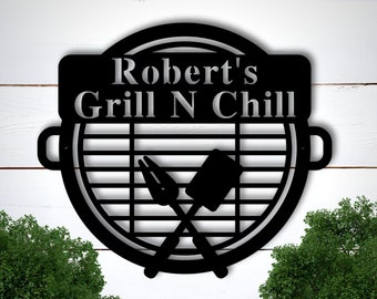 Personalized BBQ Sign, Grilling Gifts Signs Personalized, Outdoor Kitchen Metal Sign,Grill Gifts for Dad Personalized Metal sign for Outdoor