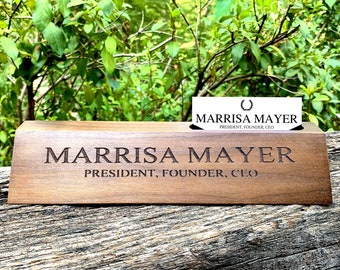 Engraved Business Card Holder, Desk Name Plate, Custom Name Sign, Personalized Wood Desk Name, Customized Walnut Desk Name, Executive Desk