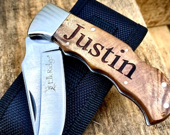 Pocket Knife with Sheath, Knife for Camping, Hunting Knife, Knife with Case, Engraved Pocket Knife, Personalized Knife, Mens Christmas Gift