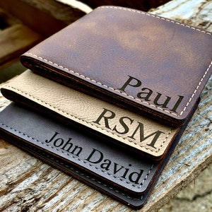 Cartera de cuero marrón personalizada, cartera de cuero personalizada, cartera, cartera grabada, pliegue, cartera, cartera para hombres, cartera personalizada