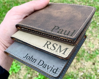 Gift for Him Mens Wallet Personalized Wallet Leather Wallet Engraved Wallet Boyfriend Gift for Men Leather Wallet Monogrammed Wallet Men