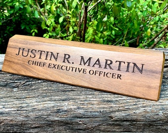 Desk Name Plate, Custom Name Sign, Personalized Wood Desk Name, Customized Walnut Desk Name, Executive Personalized Desk Name Plate Wooden