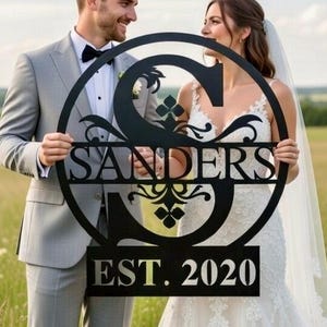 Personalized Family Name Metal Sign, Metal Established Family Sign, Housewarming Gift, Door Hanger, Wedding Gift, Metal Monogram Sign, Est