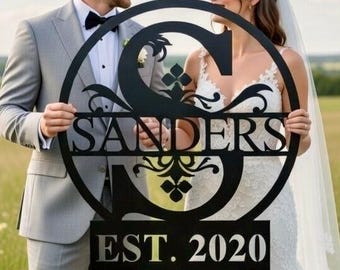 Personalized Family Name Metal Sign, Metal Established Family Sign, Housewarming Gift, Door Hanger, Wedding Gift, Metal Monogram Sign, Est