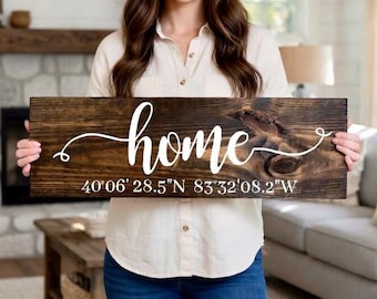Home Coordinates Sign, Home Wood Sign, GPS coordinates sign, latitude longitude sign, housewarming gift,Personalized Wedding Gift,Home Buyer