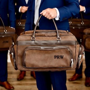 Personalized Groomsmen Leather Bag, Personalized Duffel, Groomsmen Proposal, Groomsmen Gift, Engraved Canvas, Personalized Travel Bag image 1