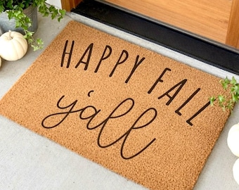 Felpudo "Feliz otoño a todos", felpudo de bienvenida otoñal, decoración de porche otoñal, felpudo de fibra de coco para exteriores