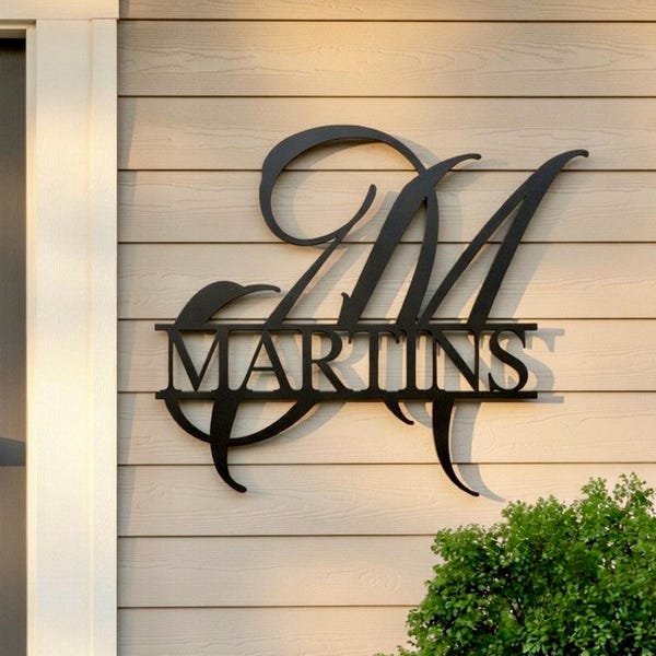 Custom Metal Name Sign, Family Name Metal Sign, Personalized Last Name Sign, Door Hanger, Outdoor Metal Sign, Wedding Gift, Monogram Sign