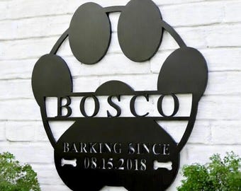 Dog Sign, Personalized Dog Sign, Pet Sign, Custom Pet Sign, Custom Dog Sign, Kennel Sign, Pet Gift, Dog Name Sign, Paw Print Sign