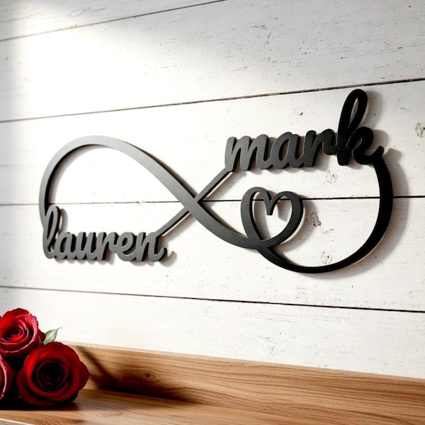 Personalized Metal Infinity Sign, Anniversary Gift, Newly Engaged Gift, Custom Metal Sign, Metal Wall Art Housewarming Gift Metal Home Decor