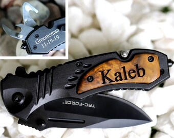 10 Personalized Pocket Knife Engraved Wooden Groomsman Gifts Set Groomsmen Gift