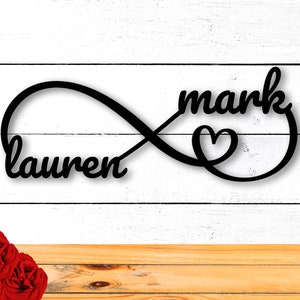 Personalized Metal Infinity Sign, Anniversary Gift, Newly Engaged Gift, Custom Metal Sign, Metal Wall Art Housewarming Gift Metal Home Decor image 1