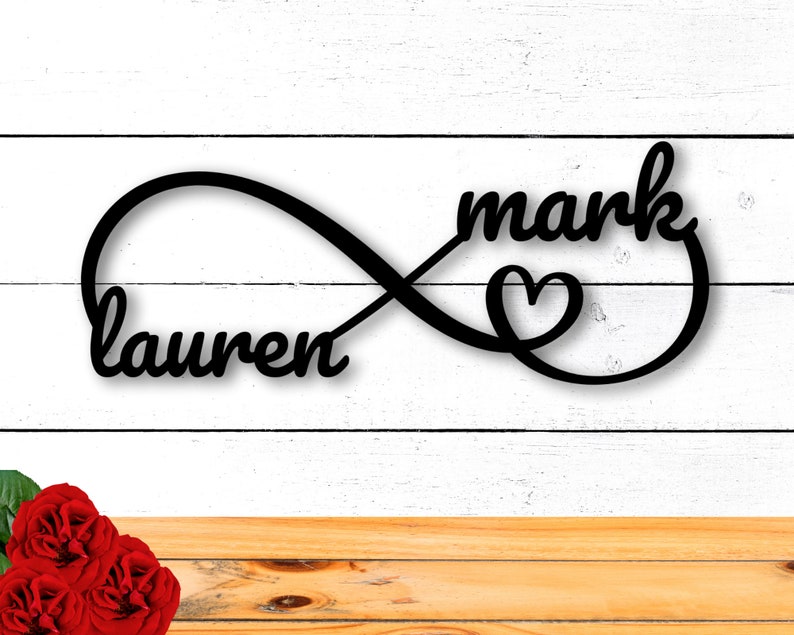 Personalized Metal Infinity Sign, Anniversary Gift, Newly Engaged Gift, Custom Metal Sign, Metal Wall Art Housewarming Gift Metal Home Decor image 1