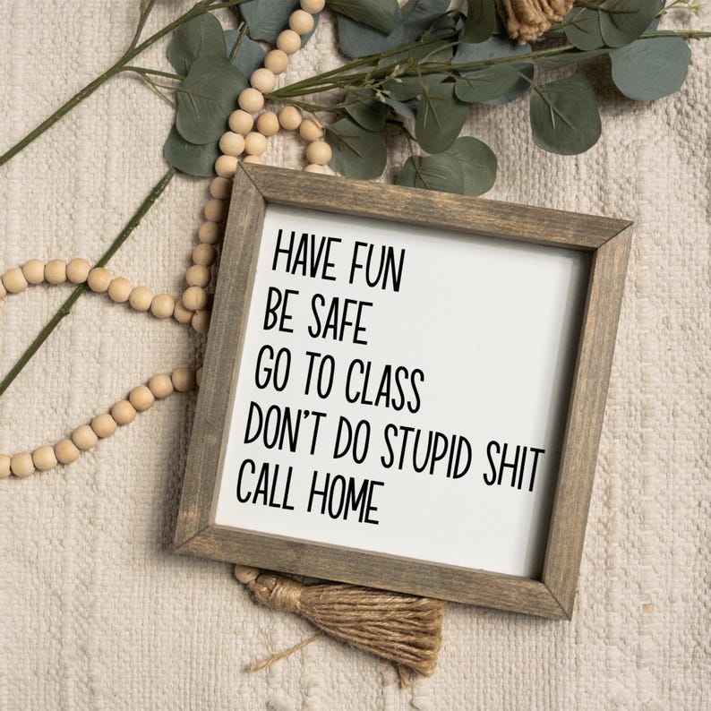 Dorm Rules Sign Decor, Have Fun Be Safe Go To Class, Funny Graduation Gift, College Gifts, New College Student Gift afbeelding 7