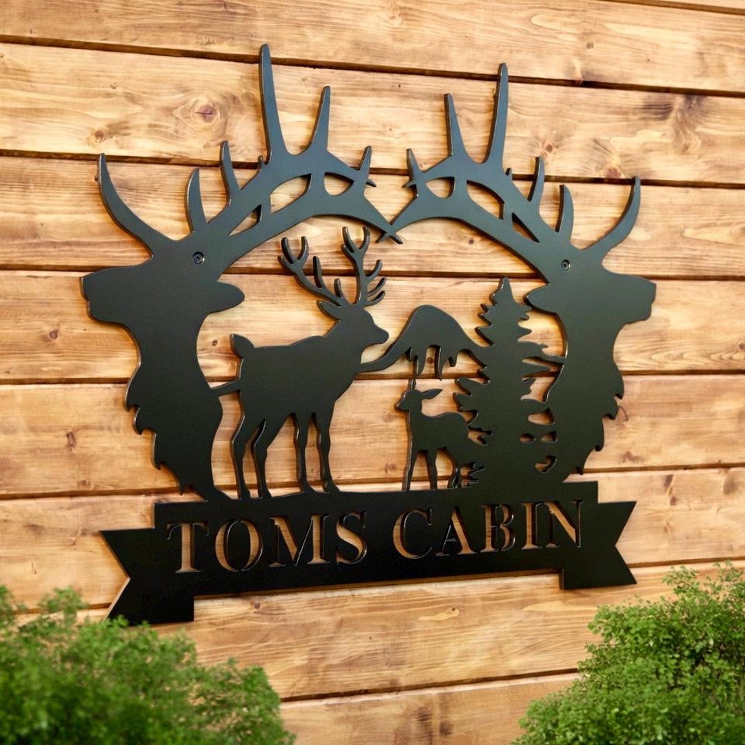 Wilderness Elk Cabin Sign, Mountain Decor Personalized Metal Elk Sign ...