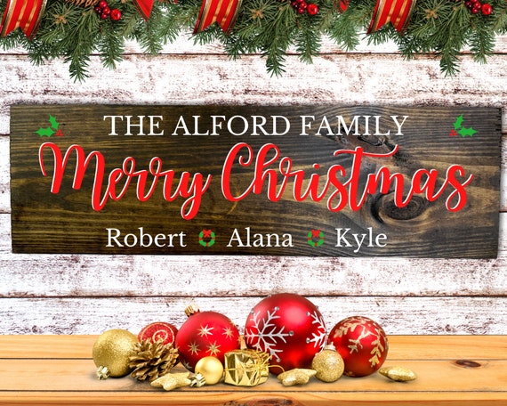 Christmas Sign With Kids Names Family Name Christmas Decor - Etsy