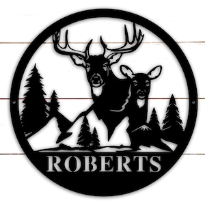 Deer Sign, Deer Antler Decor, Deer Hunter Gift, Deer Camp Sign, Personalized Gift for Him, Deer Name Metal Sign, Birthday Boyfriend Gift