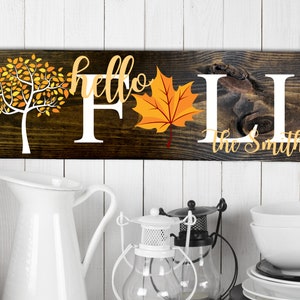 Personalized Hello Fall Sign, Autumn Wall Decor, Fall Wall Sign, Fall Home Decor