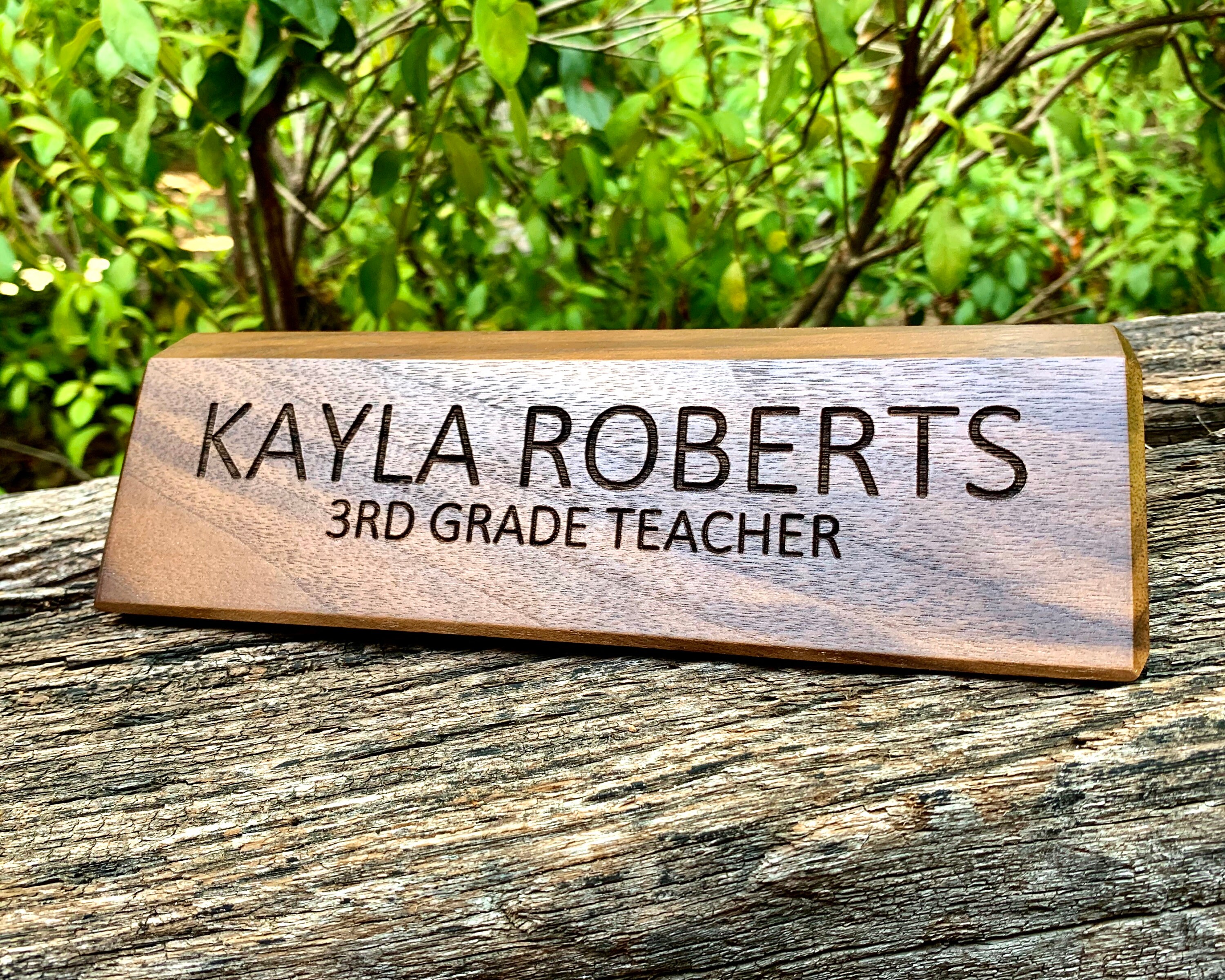 thumbnail image 2 of Personalized Wood & Brass Desk Name Plate – Black Piano Finish, Free Standing 2 of 3