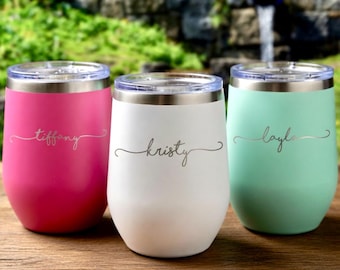 Personalized Wine Tumbler with Lid, Engraved Wine Tumbler, Bridesmaid Tumbler, Wine Tumbler Personalized, Insulated Wine Tumbler, Wine Cup