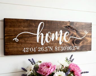 Home Sign with Coordinates, New Home Gift, Realtor Closing Gift, Housewarming Gift, Home Closing, Longitude Latitude Sign, GPS Sign for Home