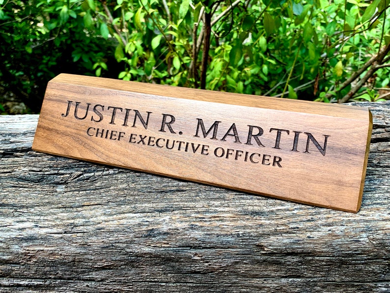 Desk Name Plate, Custom Name Sign, Personalized Wood Desk Name, Customized Walnut Desk Name, Executive Personalized Desk Name Plate Wooden image 1