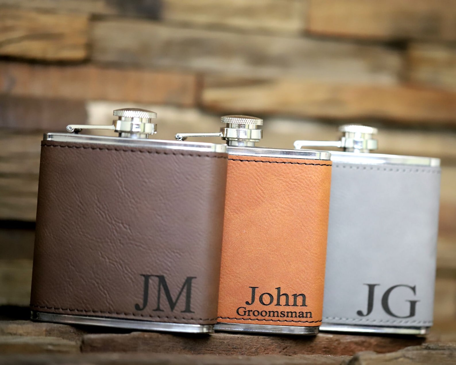 SET OF 5 Flask Personalized Leather Flask Groomsmen Flask Etsy
