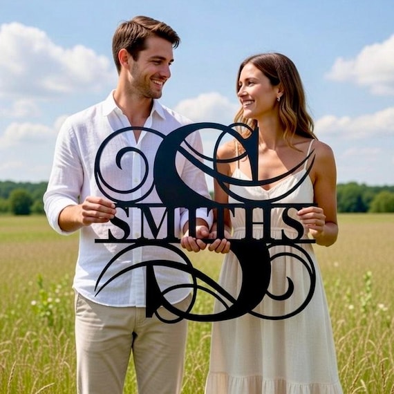 Custom Metal Name Sign, Family Name Metal Sign, Personalized Last Name Sign, Door Hanger, Outdoor Metal Sign, Wedding Gift, Monogram Sign