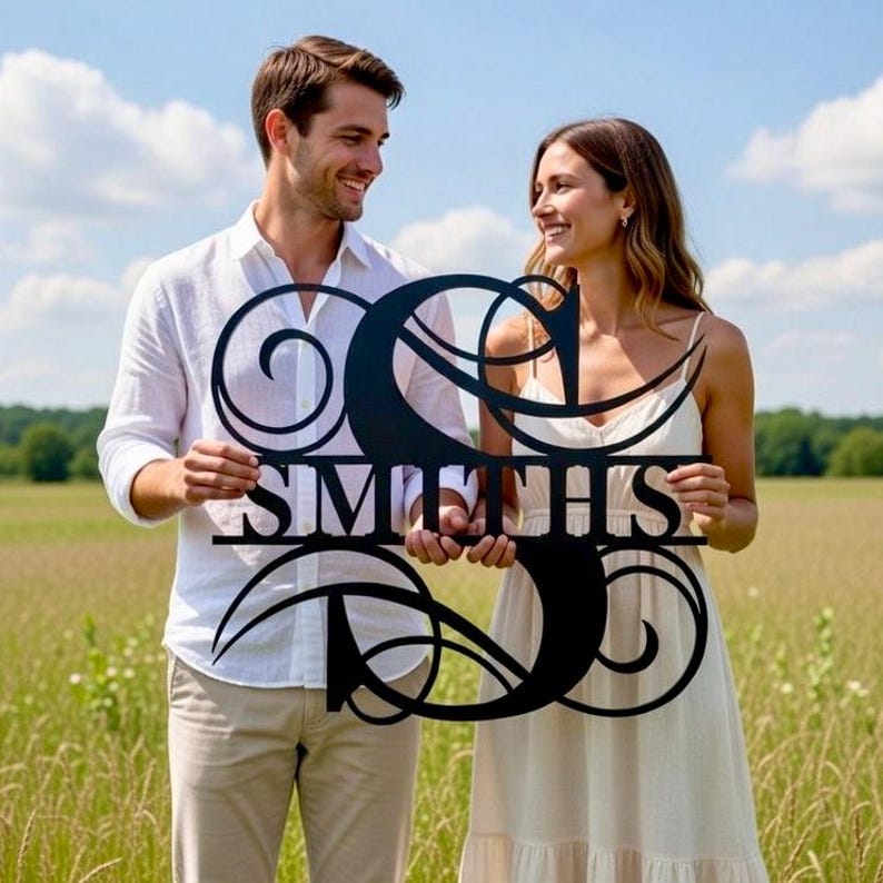Custom Metal Name Sign, Family Name Metal Sign, Personalized Last Name Sign, Door Hanger, Outdoor Metal Sign, Wedding Gift, Monogram Sign image 1