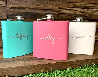 Personalized Flask for Women, Bridesmaid Flask, Bridesmaid Gift, Engraved Flask for Women, Flask Set