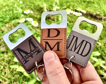 Personalized Bottle Opener Keychain, Groomsmen Gift, Leather Engraved Bottle Opener Keychain, Groomsmen Proposal, Wedding Favor, Key Chain