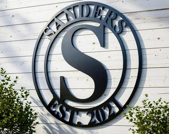 Personalized Family Name Metal Sign, Housewarming Gift, Door Hanger, Wedding Gift, Metal Monogram Sign