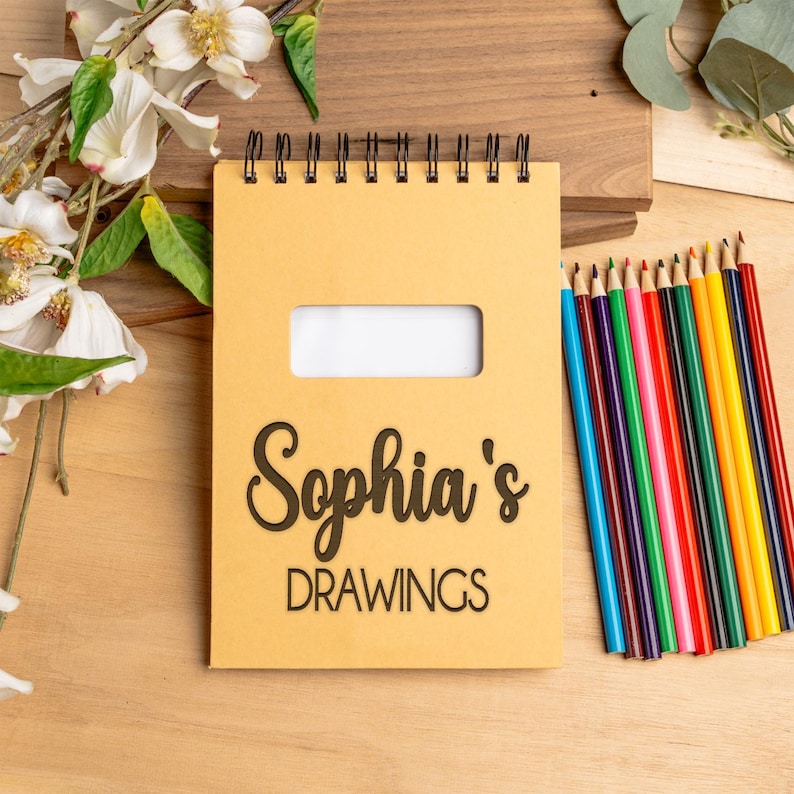 Custom Drawing Sketchbook with 12 Coloring Pencils, Personalize Sketchpad for Girls, Gift for Young Artist, Birthday Gift for Girls Art Gift zdjęcie 3