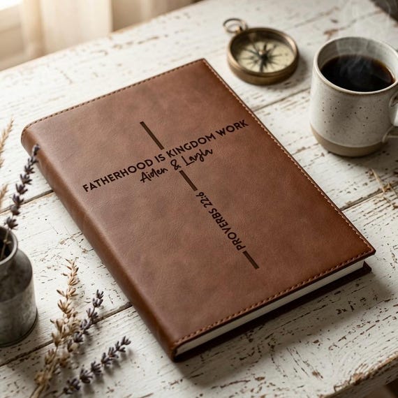 Personalized Christian Dad Journal, Custom Fatherhood Is Kingdom Work Notebook, Religious Gifts for Dad, Bible Verse Father's Day Gift Idea