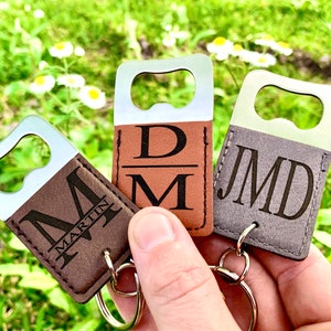 Personalized Bottle Opener Keychain, Groomsmen Gift, Leather Engraved Bottle Opener Keychain, Groomsmen Proposal, Wedding Favor, Key Chain