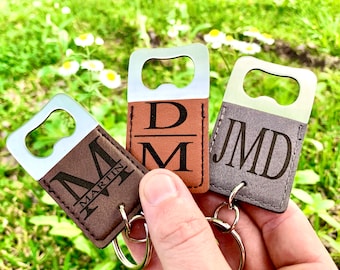 Personalized Bottle Opener Keychain, Groomsmen Gift, Leather Engraved Bottle Opener Keychain, Groomsmen Proposal, Wedding Favor, Key Chain