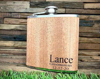 Groomsmen Gift, Groomsmen Flask Personalized, Wood Flask, Groomsman Gift, Groomsen Proposal, Engraved Flask, Personalized Flask Set