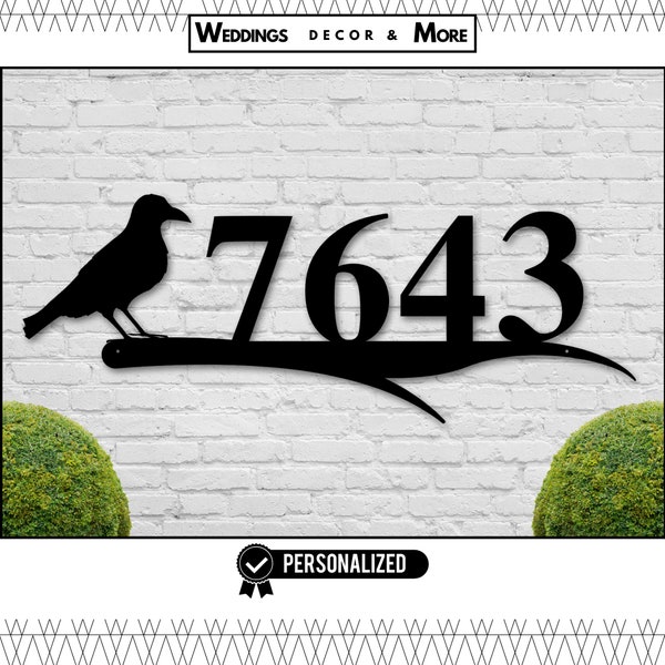 Crow Sign, Crow Address Sign, Bird House Numbers, Branch Address Sign, Porch Sign, Metal Address Sign, Metal Address numbers, Address Sign