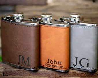 Personalized Leather Flask, Groomsmen Flask, Engraved Flask, Hip Flask, Custom Flask, Monogrammed Flask, Flask for Groomsmen,Groomsman Flask